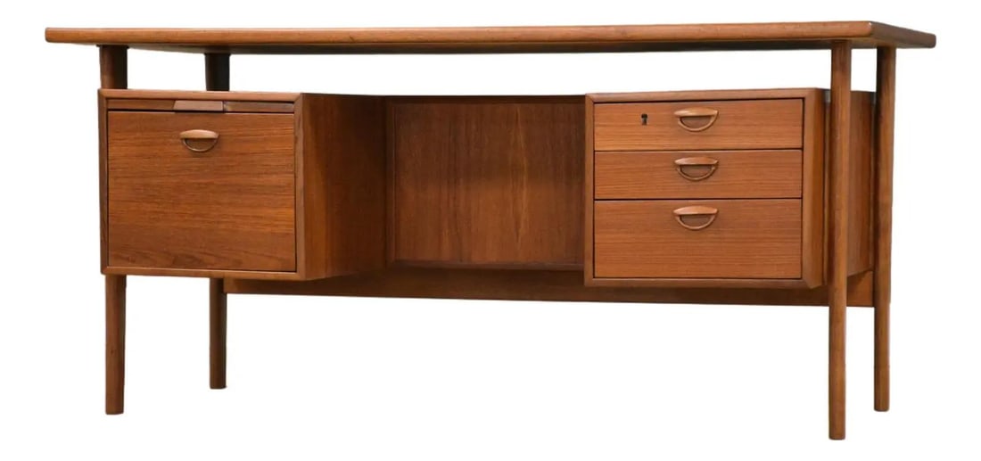 Mid Century Teak Desk with Floating Top by Kai Kristiansen Denmark 1960s (1 of 9)