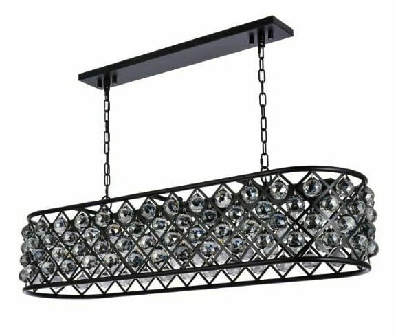 Madison 7-Light Crystal Chandelier Matte Black 50 in: Madison 7-Light Crystal Chandelier Matte Black 50 in Modern 7-light chandelier with a matte black finish, featuring crystal construction and silver shade crystal balls. It is height adjustable, hardwi
