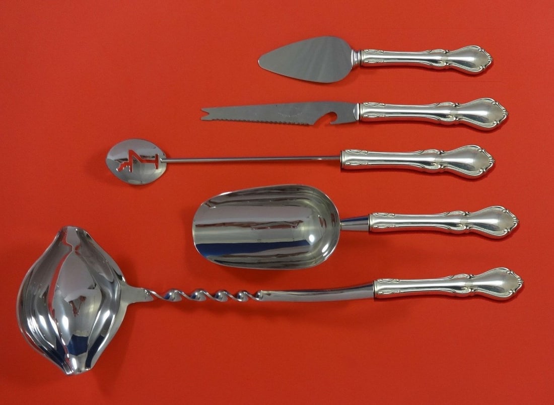 Reed & Barton Hampton Court Sterling Silver 5pc Cocktail Bar Set: Reed & Barton Hampton Court Sterling Silver 5pc Cocktail Bar Set Elevate your entertaining experience with this exquisite 5-piece Cocktail Party Bar Serving Set by Reed & Barton, crafted in sterling s
