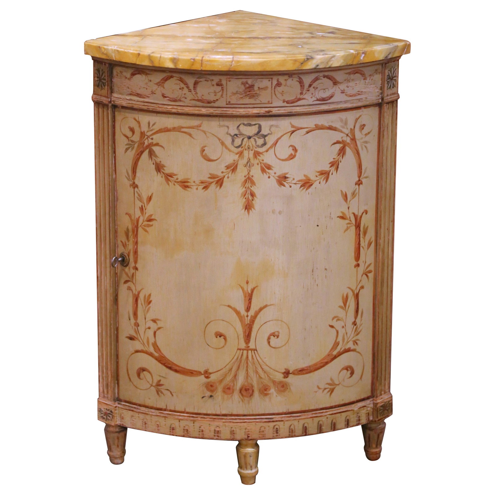 Italian Louis XVI Style Painted Encoignure Cabinet with Marble Top circa 1920 (1 of 11)