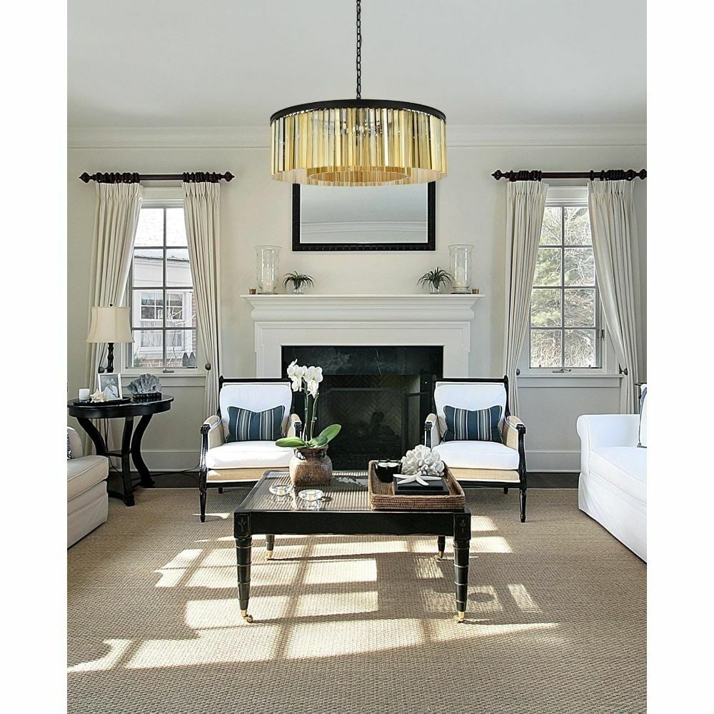 Sydney 43.5 in Crystal Chandelier Matte Black 10 Light: Sydney 43.5 in Crystal Chandelier Matte Black 10 Light Modern 10-light chandelier with a matte black frame and royal cut golden teak crystals. It is hardwired, height-adjustable, and designed for