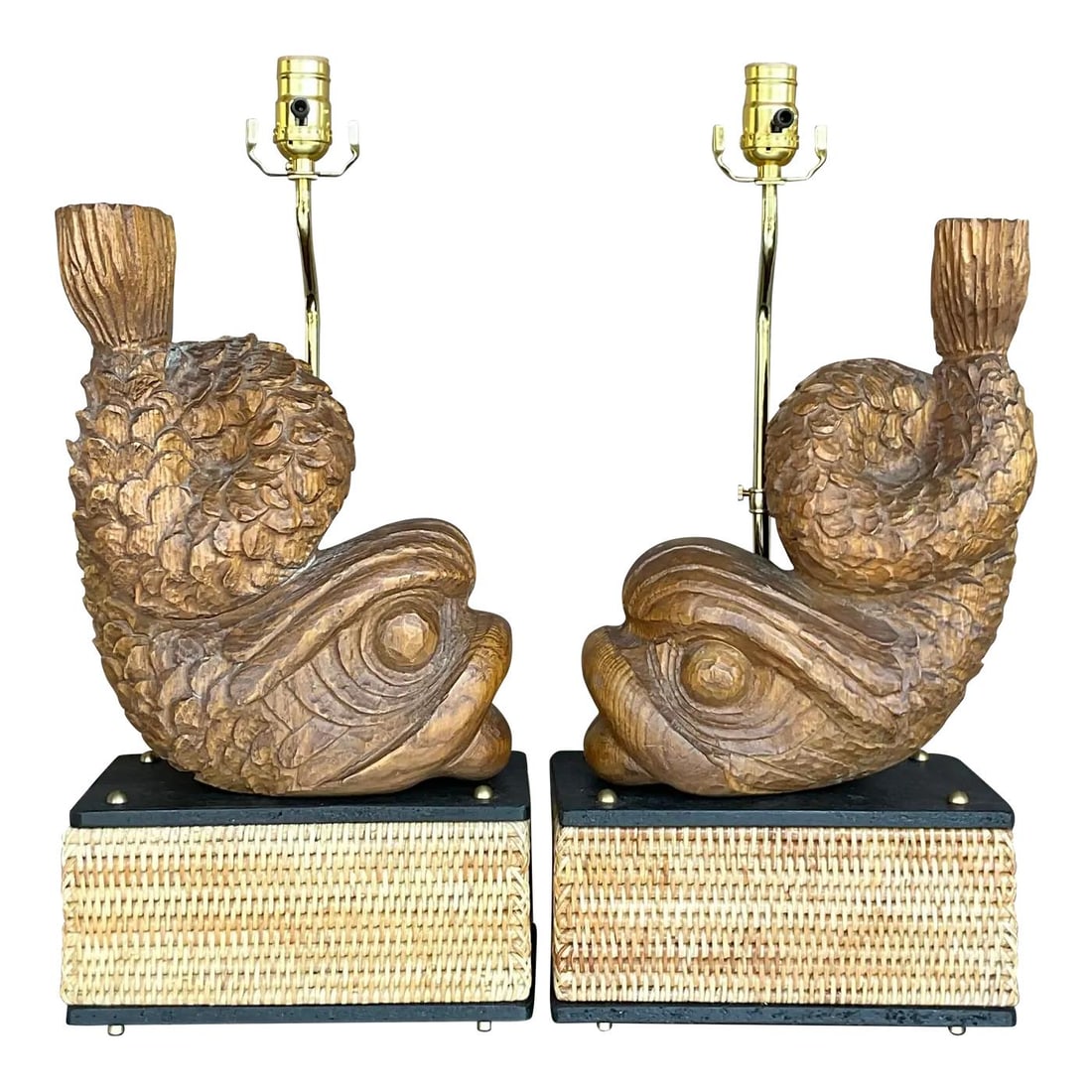 Vintage Hand Carved Dolphin Lamps Pair Coastal Charm: Vintage Hand Carved Dolphin Lamps Pair Coastal Charm Illuminate your space with the timeless beauty of this captivating pair of vintage hand-carved dolphin lamps. Meticulously crafted, each lamp showc