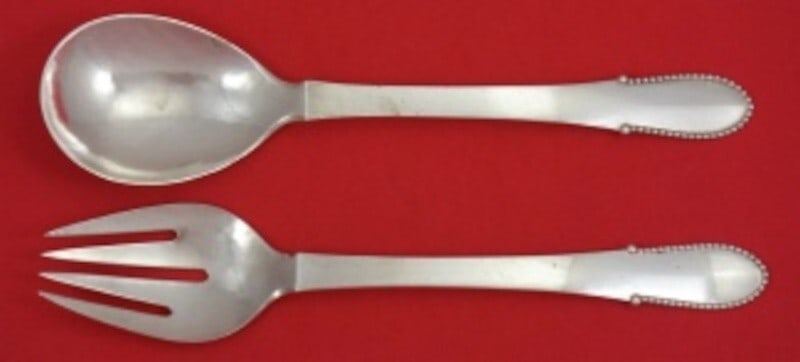 Georg Jensen Beaded Sterling Silver 2pc Salad Serving Set 8 1/2": Georg Jensen Beaded Sterling Silver 2pc Salad Serving Set 8 1/2" Enhance your dining experience with this exquisite 2-piece salad serving set from Georg Jensen, featuring the elegant Beaded pattern. C