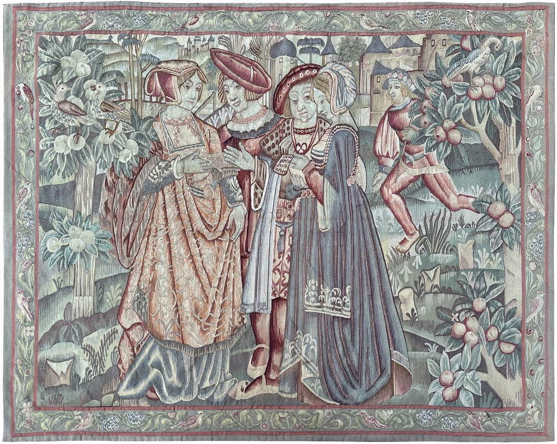 French Wool Silk Tapestry with Noblemen 183x206cm c.1890 (1 of 16)