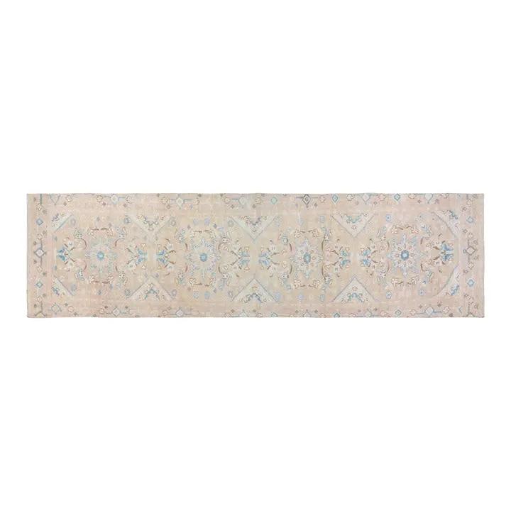 Turkish Wool Runner Rug Hand Knotted 3' x 12'7" Vintage Style: Turkish Wool Runner Rug Hand Knotted 3' x 12'7" Vintage Style This vintage Turkish hand-knotted wool rug showcases traditional craftsmanship paired with a modern design sensibility. Crafted from wool,