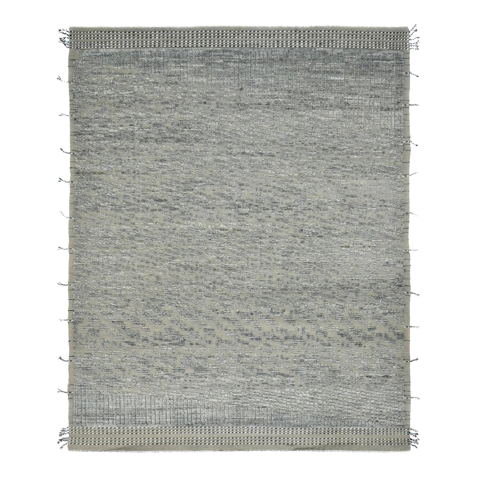Handmade Gray Wool Moroccan Rug 8'9 x 10'11 Abstract Design: Handmade Gray Wool Moroccan Rug 8'9 x 10'11 Abstract Design Enhance your living space with this exquisite Moroccan hand-knotted wool rug. Featuring a stylish gray field with subtle light gray accents,