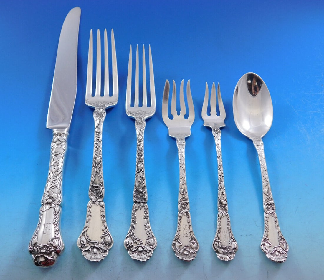 78 Piece Gorham Poppy Sterling Silver Dinner Flatware Set: 78 Piece Gorham Poppy Sterling Silver Dinner Flatware Set This exquisite Gorham sterling silver flatware set in the Poppy pattern dates from 1900-1940 and is crafted in the United States. The set incl