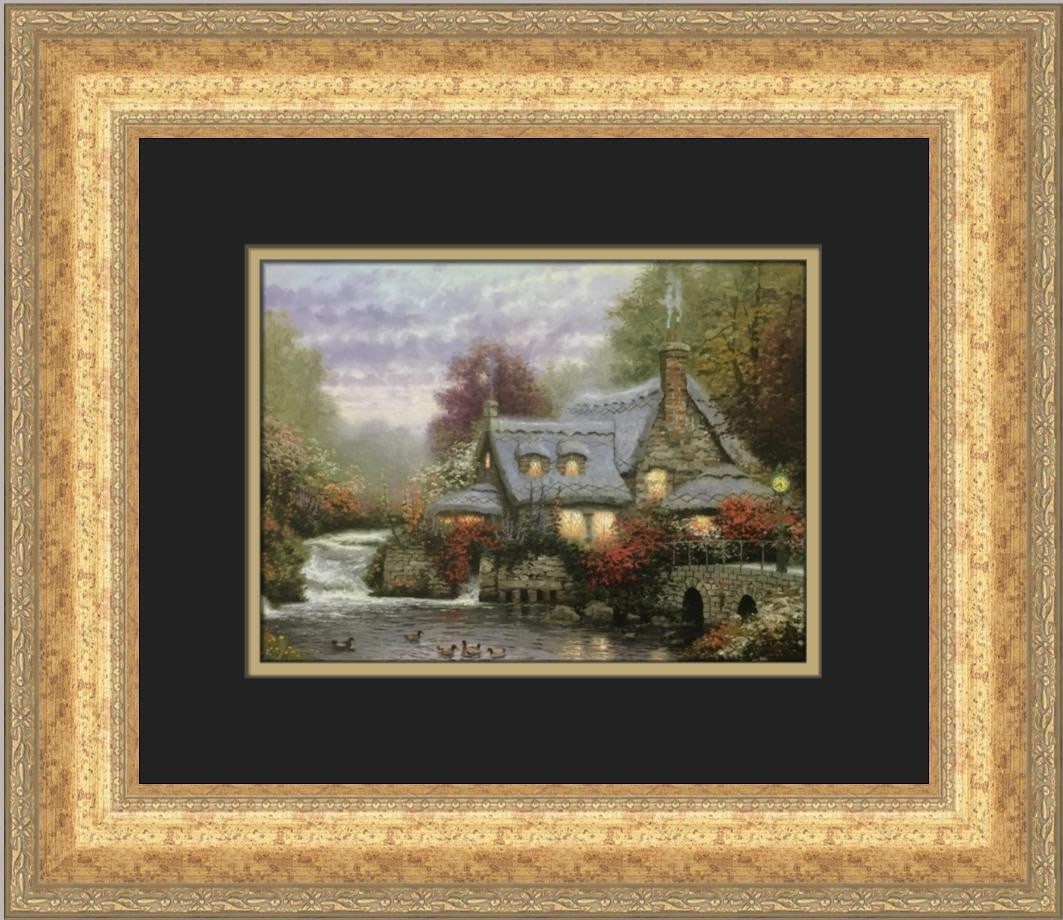Thomas Kinkade The Miller's Cottage Custom Framed Print 15 x 13: Thomas Kinkade The Miller's Cottage Custom Framed Print 15 x 13 This stunning custom framed print titled "The Miller's Cottage" by renowned artist Thomas Kinkade captures the essence of realism in art