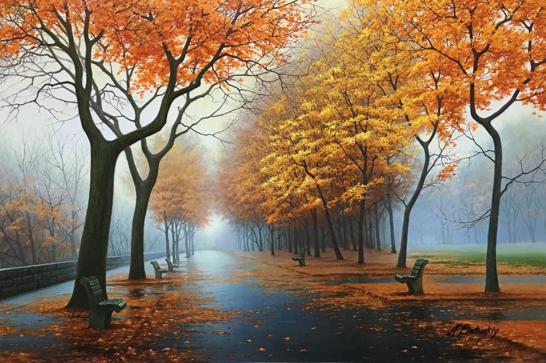 Alexei Butirskiy Autumn Leaves Limited Edition Signed Giclee Canvas Print: Alexei Butirskiy Autumn Leaves Limited Edition Signed Giclee Canvas Print Immerse yourself in the beauty of Alexei Butirskiy's "Autumn Leaves," a stunning limited edition giclee print on canvas. This 