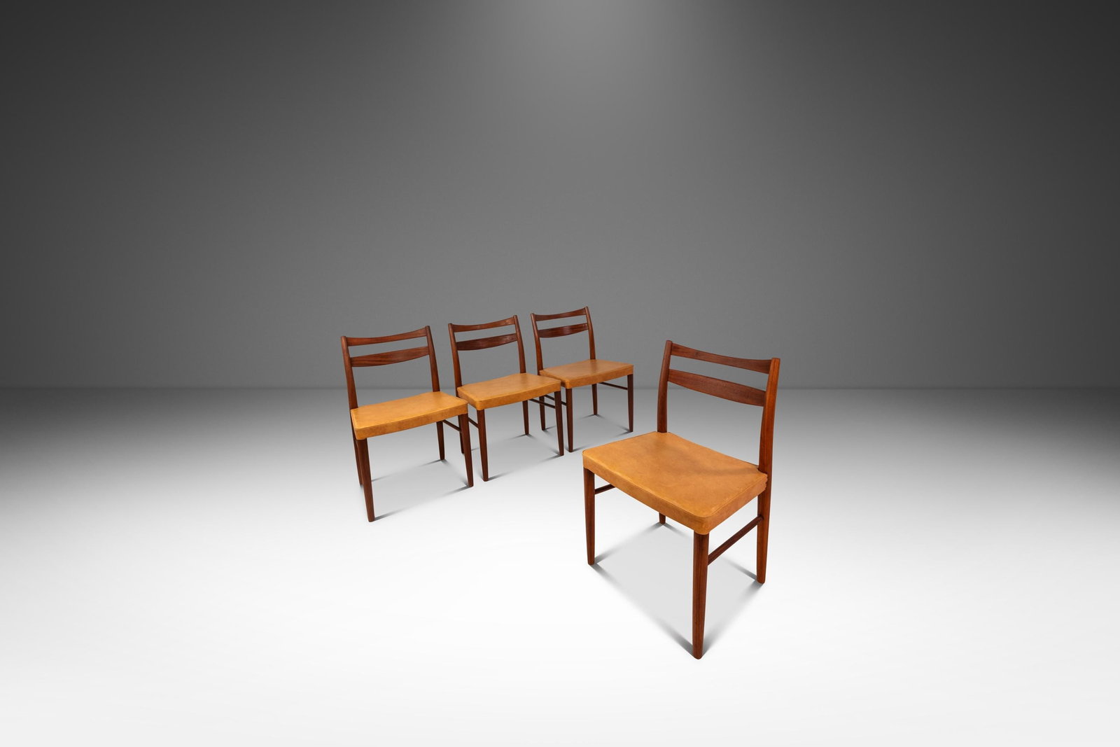 Set of 4 Teak and Leather Scandinavian Modern Dining Chairs Attributed to Yngve Ekstrom: Set of 4 Teak and Leather Scandinavian Modern Dining Chairs Attributed to Yngve Ekstrom This rare set of four Scandinavian Modern dining chairs, attributed to Yngve Ekstrom for Gemla Dio and crafted i