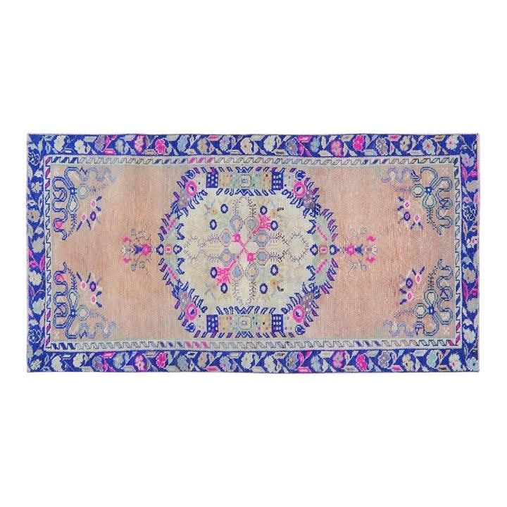 Hand-Knotted Wool Anatolian Rug in Purple 3'x5'8": Hand-Knotted Wool Anatolian Rug in Purple 3'x5'8" This vintage Turkish Anatolian rug is hand-knotted from wool using traditional techniques, offering a blend of timeless craftsmanship and modern desig