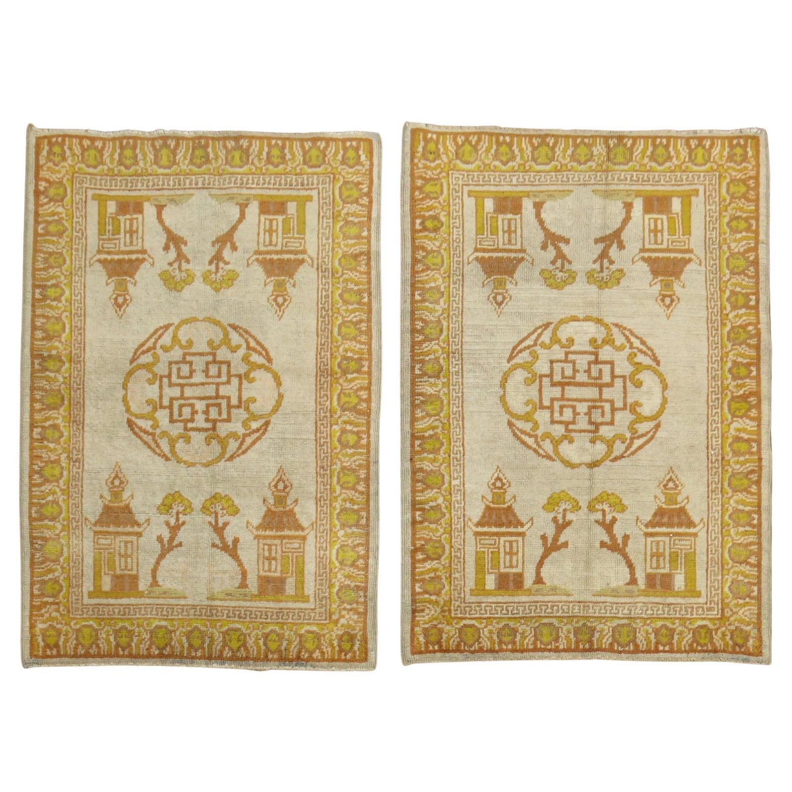 Set of 2 Wool Hand Woven Khotan Rugs Chinese Export (1 of 10)