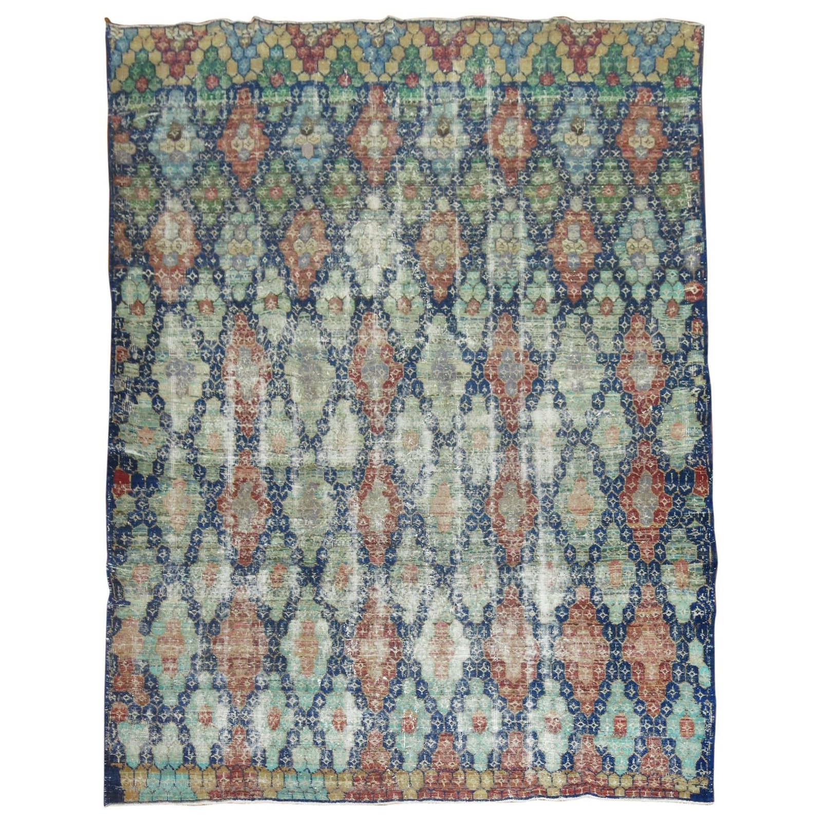 Turkish Anatolian Wool Rug Navy Blue Mid Century Modern 83x116: Turkish Anatolian Wool Rug Navy Blue Mid Century Modern 83x116 This vintage Anatolian Deco carpet features a navy blue field with predominant accents in green, soft red, soft orange, blue, and gray. C