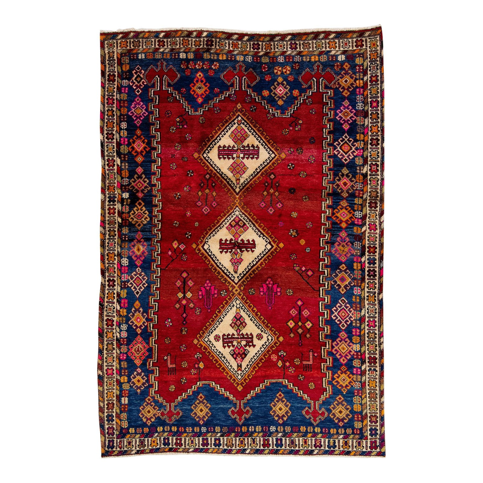 1960s Vintage Persian Shiraz Handmade Wool Rug Red Medallion: 1960s Vintage Persian Shiraz Handmade Wool Rug Red Medallion Enhance your space with this stunning 1960s Vintage Persian Shiraz handmade wool rug. Featuring a vibrant red color field, this exquisite r