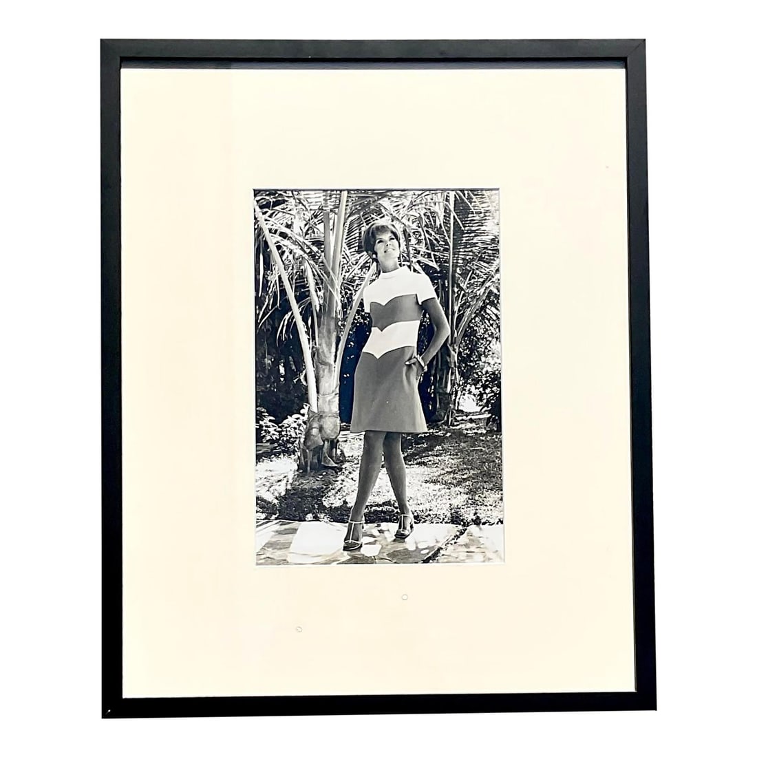 Vintage 70s Black and White Fashion Photo Framed Palm Beach Chic: Vintage 70s Black and White Fashion Photo Framed Palm Beach Chic This captivating vintage 70s fashion photograph showcases a chic tropical look captured in stunning black and white. Newly framed in a 