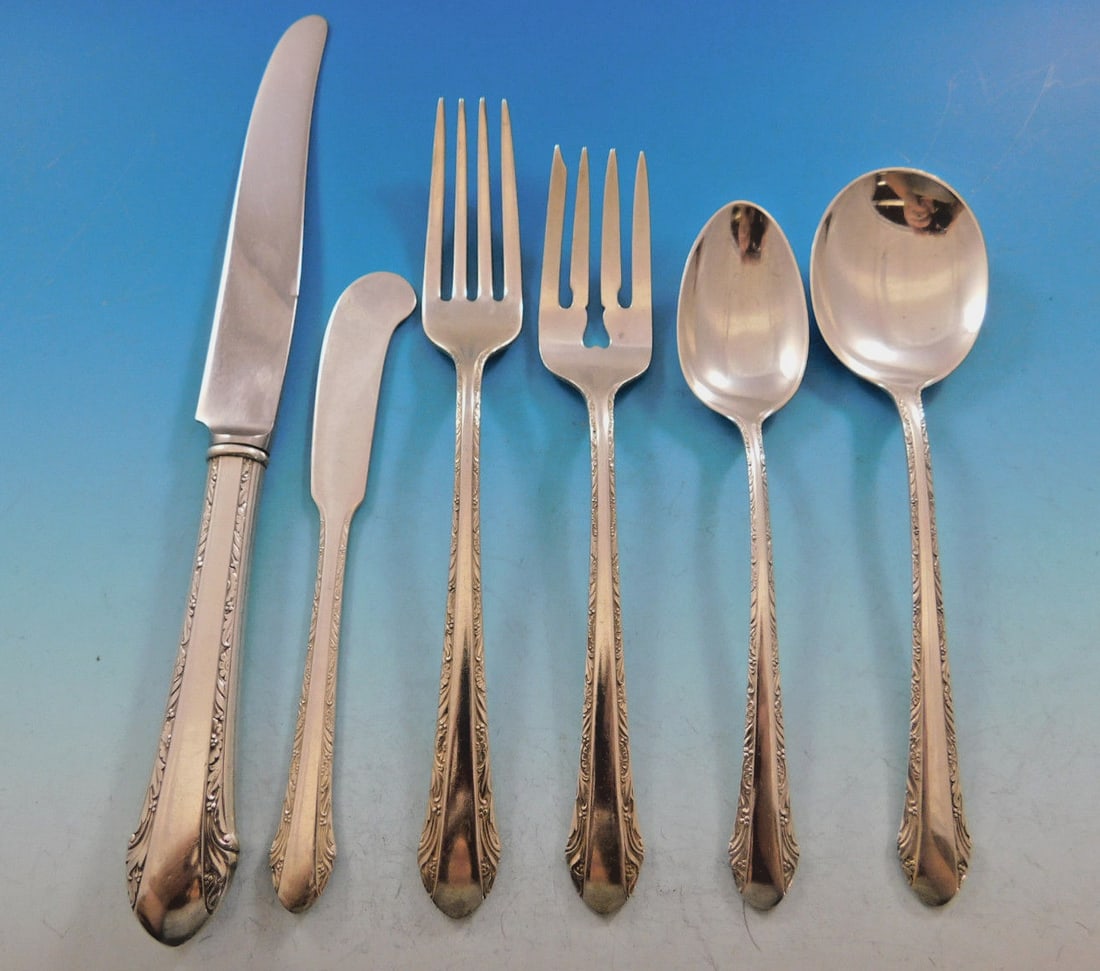 Alvin Chased Romantique Sterling Silver Service for 8 55 Pieces: Alvin Chased Romantique Sterling Silver Service for 8 55 Pieces This is a 55-piece Chased Romantique flatware set by Alvin, crafted from sterling silver. Designed for service for 8, the set includes a