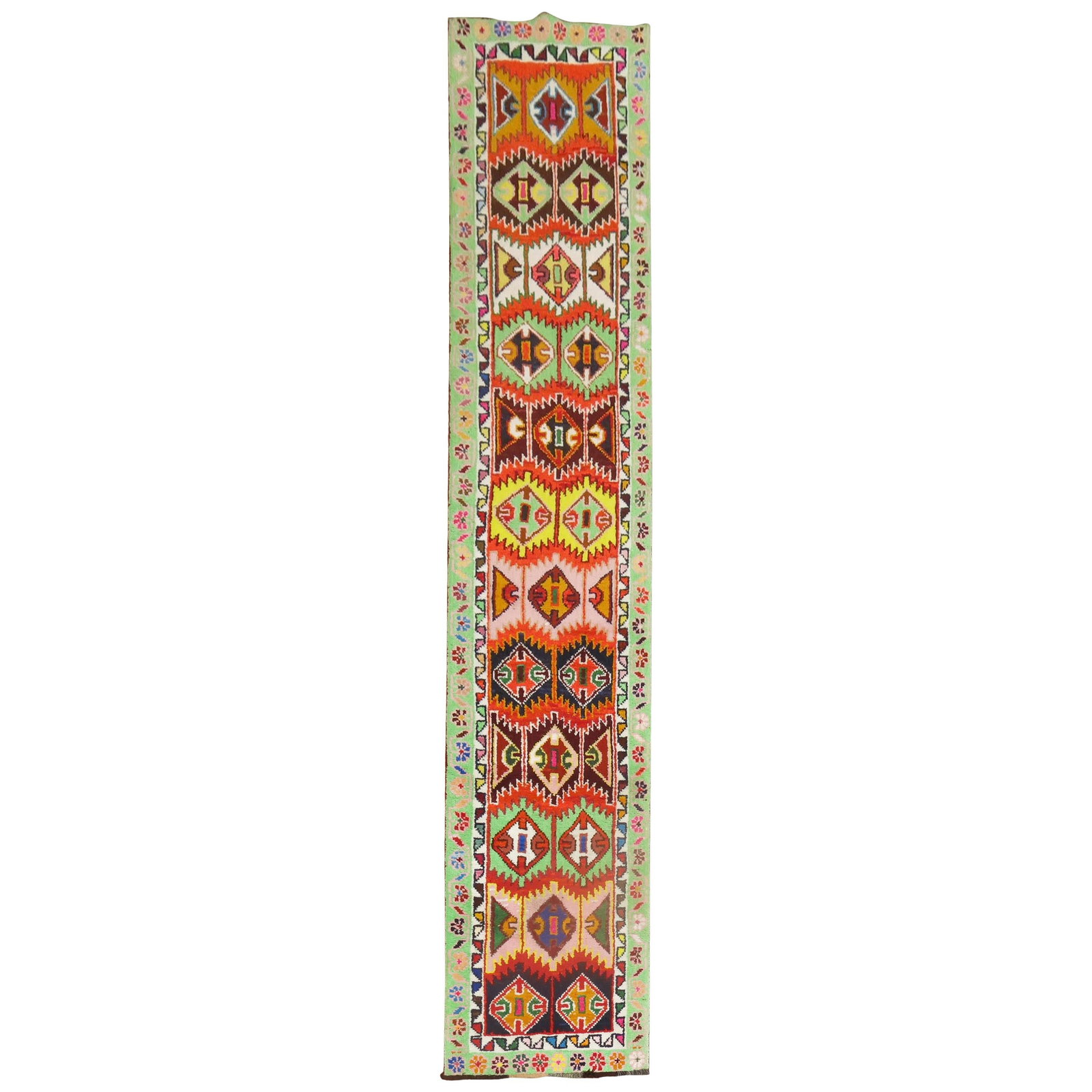 Colorful Vintage Turkish Anatolian Hand-Woven Runner 33x158: Colorful Vintage Turkish Anatolian Hand-Woven Runner 33x158 Discover the vibrant charm of this colorful vintage Turkish Anatolian runner, showcasing a striking array of electric colors on a multicolor