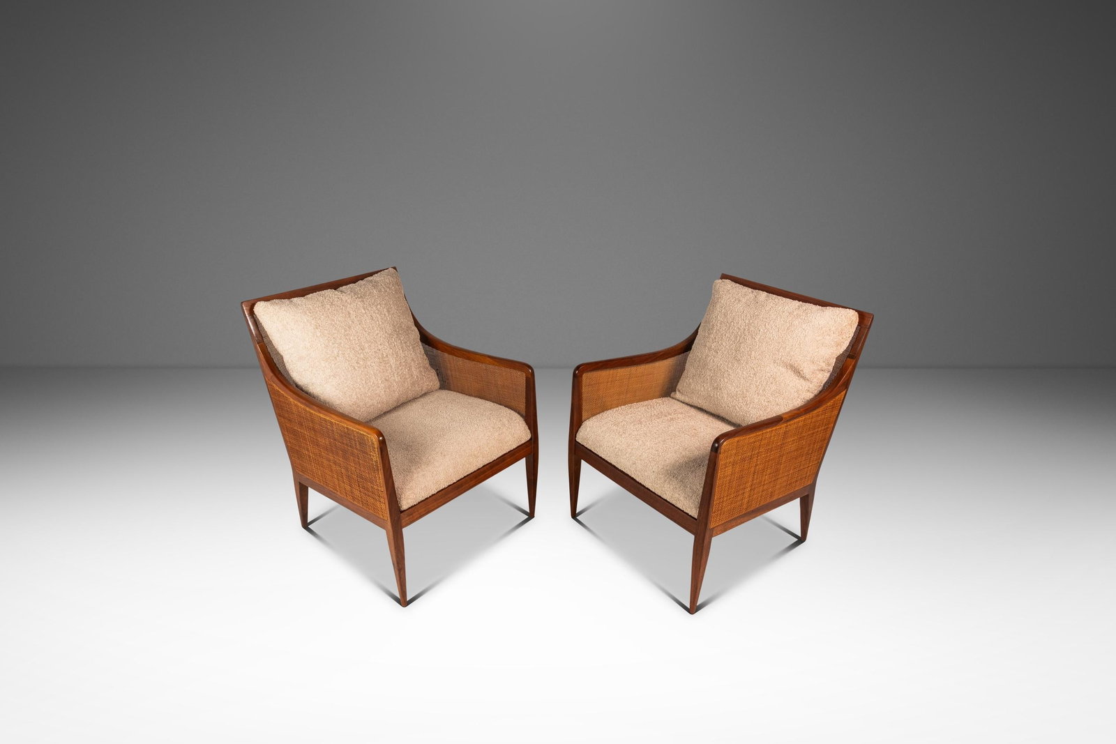 Set of 2 Walnut Caned Lounge Chairs by Kipp Stewart (1 of 18)