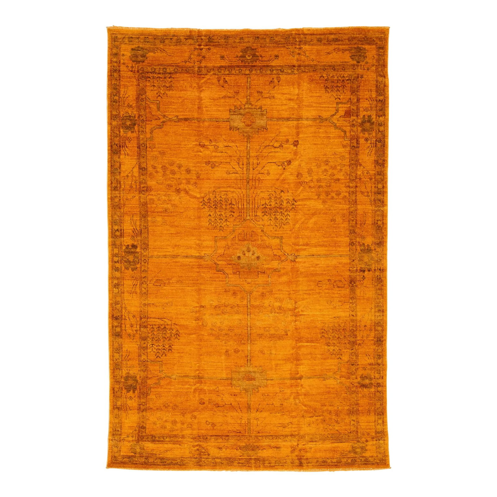 Vibrant Orange Modern Oushak Handmade Wool Rug 5'11 x 9'4: Vibrant Orange Modern Oushak Handmade Wool Rug 5'11 x 9'4 Enhance your living space with this stunning Modern Oushak handmade wool rug featuring a vibrant orange field and an intricate floral pattern.