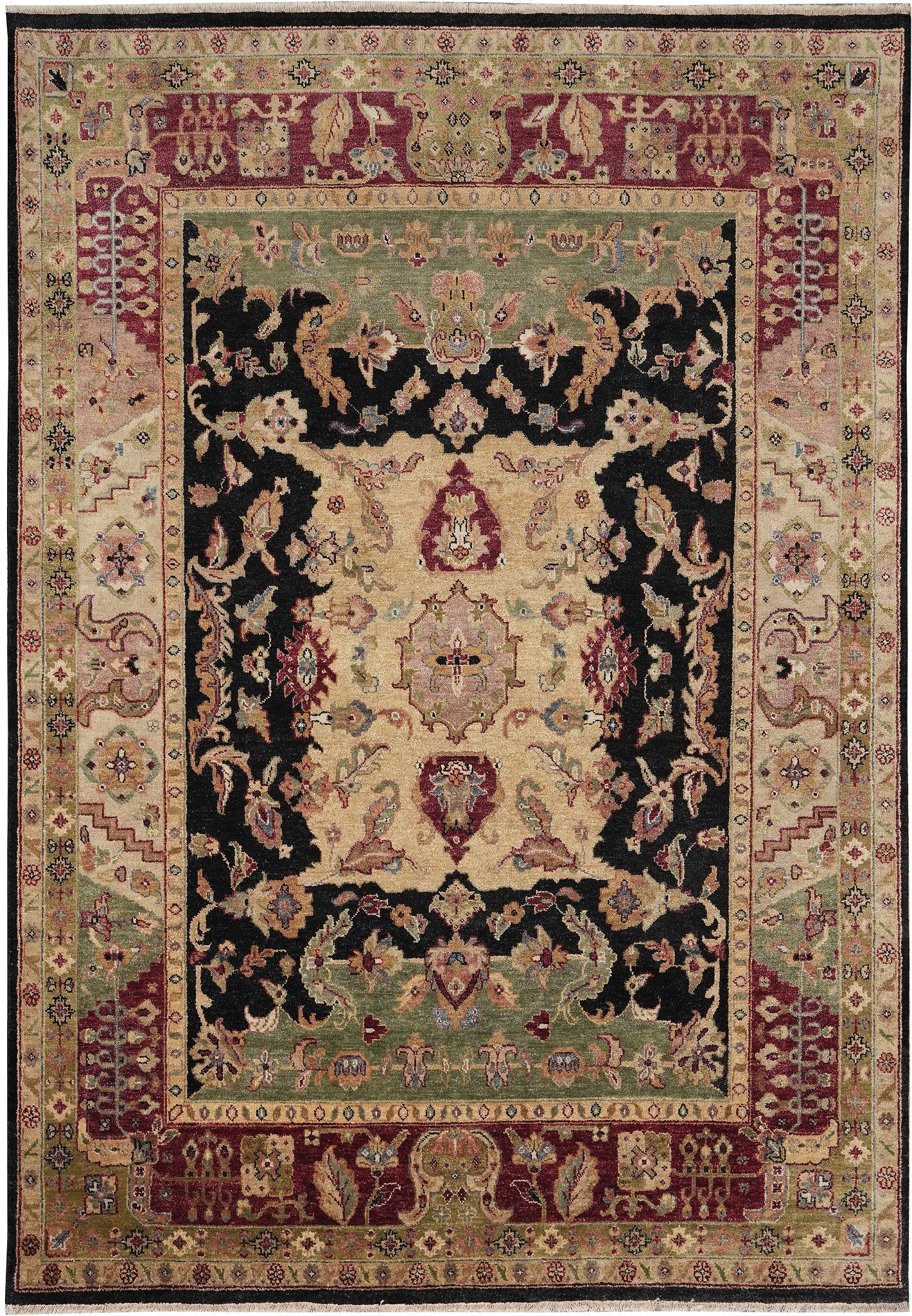 Jaipur Handmade Wool Rug 8.4 x 11.5 Black Burgundy Floral Medallion: Jaipur Handmade Wool Rug 8.4 x 11.5 Black Burgundy Floral Medallion Free continental US Shipping This Jaipur handmade wool rug features a hand-knotted construction with traditional Indian artistry, sh
