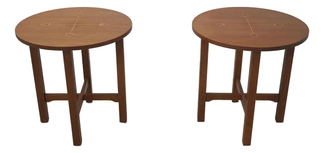 Set of Two Mission Oak Lamp Tables with Inlay by Harvey Ellis Design (1 of 10)