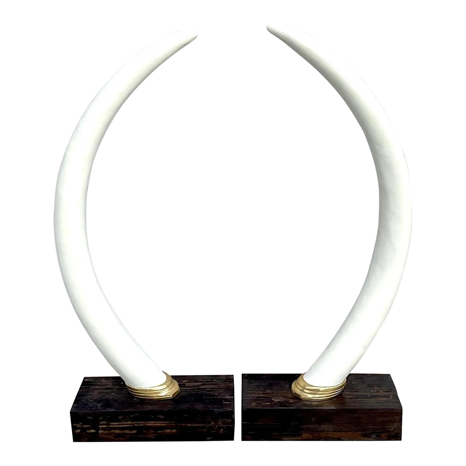 Vintage Monumental Plaster Elephant Tusks Set of 2 Ivory Decor (1 of 7)