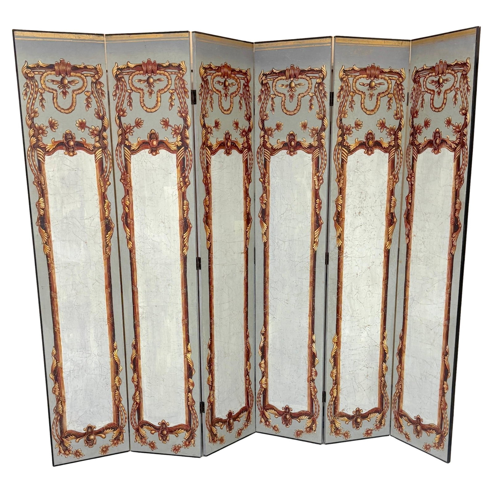 20th Century Italian Neoclassical Gray Polychromed 6-Panel Screen (1 of 12)
