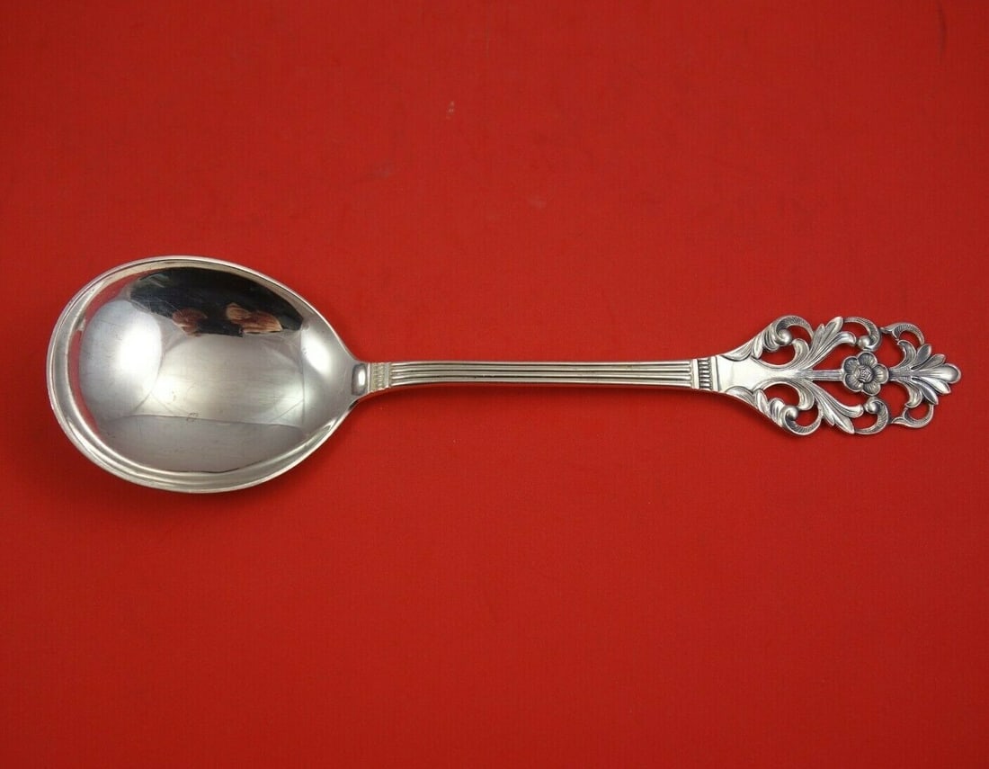 Viking Rose Serving Spoon by Th Marthinsen .830 Silver 9 3/8 Inches: Viking Rose Serving Spoon by Th Marthinsen .830 Silver 9 3/8 Inches Elevate your dining experience with this exquisite Viking Rose Berry Spoon by Th. Marthinsen. Crafted from .830 silver, this ovoid s