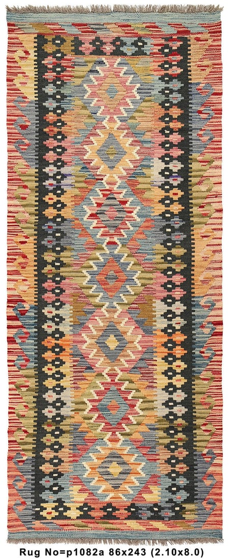 2'10" x 8'0" Handmade Wool Kilim Flat Weave Runner Multi Color: 2'10" x 8'0" Handmade Wool Kilim Flat Weave Runner Multi Color Free continental US Shipping Enhance your home with the artisanal charm of this 8-foot Handmade Kilim Flat Weave Runner. Measuring 2'10" 