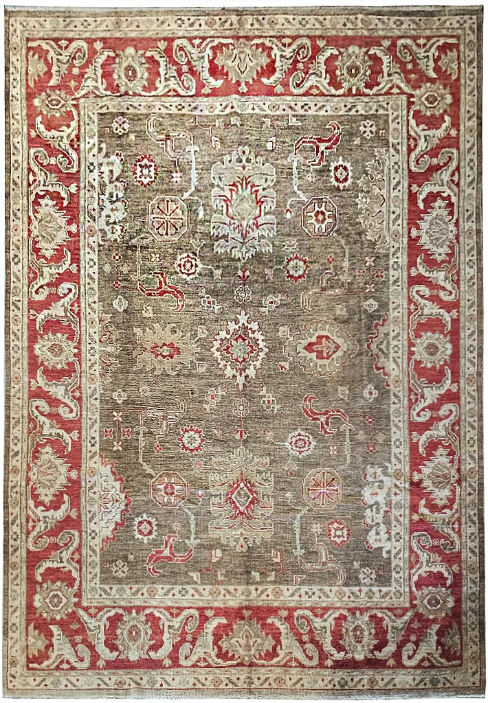 Elegant 9.5 x 12.0 Olive Chobi Peshawar Ziglar Rug: Elegant 9.5 x 12.0 Olive Chobi Peshawar Ziglar Rug Free continental US Shipping Enhance your space with this exquisite Chobi Peshawar Ziglar rug, measuring 9.5 x 12.0 feet. The rug features a beautifu