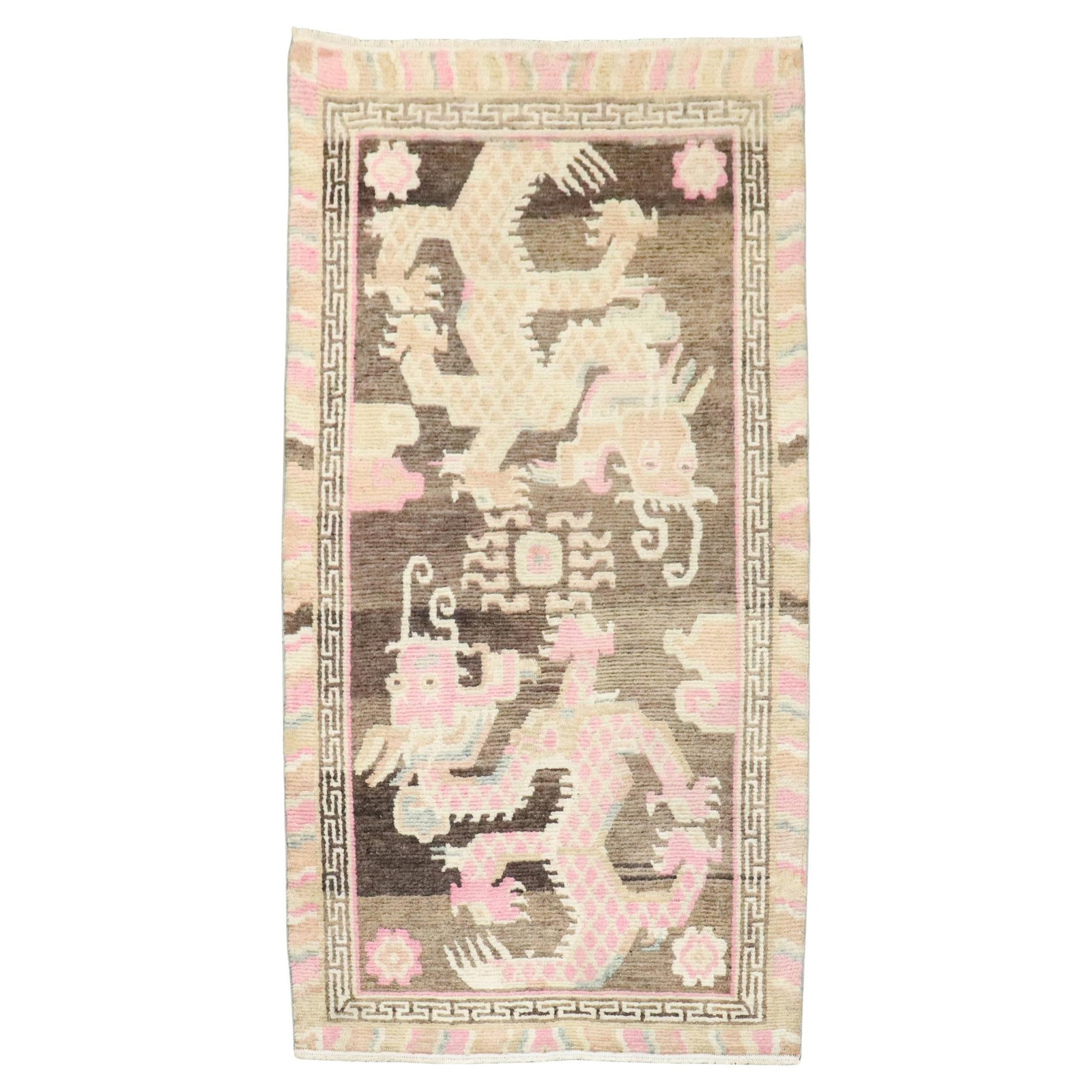 Zabihi Collection Dragon Motif Hand-Woven Tibetan Rug 37 x 67 in: Zabihi Collection Dragon Motif Hand-Woven Tibetan Rug 37 x 67 in Discover the exquisite Zabihi Collection Dragon Vintage Rug, a stunning hand-woven piece that showcases traditional Tibetan craftsmansh