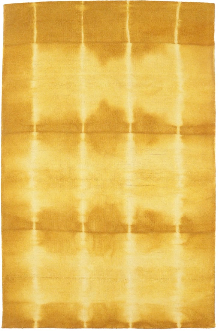 5x8 Wool Area Rug Golden Yellow Modern Abstract Hand-Tufted Carpet: 5x8 Wool Area Rug Golden Yellow Modern Abstract Hand-Tufted Carpet This modern area rug features a golden yellow tie-dye abstract design, hand-tufted from wool for a soft and durable finish. Its recta