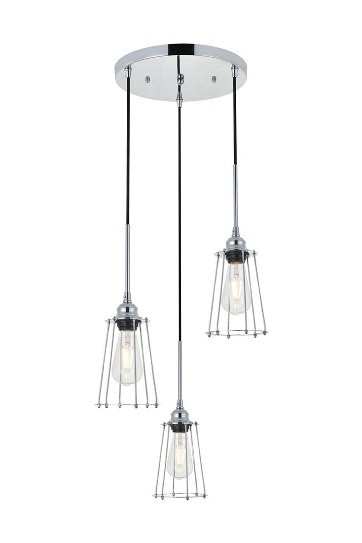 Auspice 3-Light Chrome Pendant with Caged Shade (1 of 10)