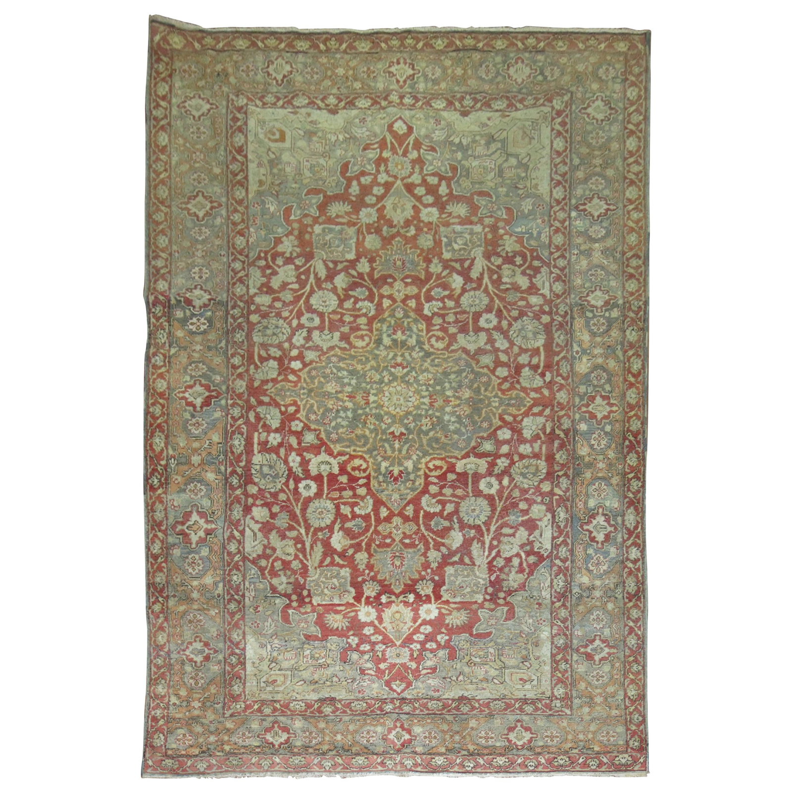 Wool Turkish Sivas Medallion Rug 79 x 114 in: Wool Turkish Sivas Medallion Rug 79 x 114 in This finely woven Turkish Sivas carpet, dating from circa 1910, features a classic medallion and border design with predominant gray and red color accents.