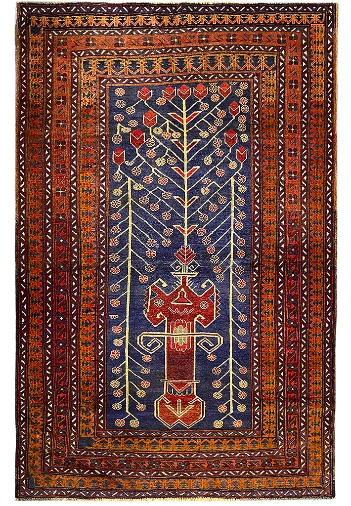 Handcrafted 4.6 x 6.4 Navy Blue Baluchi Floral Rug Wool: Handcrafted 4.6 x 6.4 Navy Blue Baluchi Floral Rug Wool Free continental US Shipping Transform your living space with this exquisite 4.6 x 6.4 Navy Blue Baluchi Floral Rug, a perfect blend of artistry