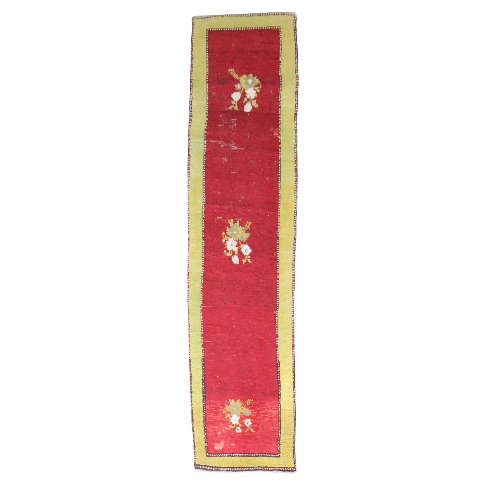 Red Floral Wool Turkish Runner Rug Mid 20th Century 24 x 100 Inches: Red Floral Wool Turkish Runner Rug Mid 20th Century 24 x 100 Inches This mid-20th-century Turkish floral runner features a red narrow design in the Rococo Revival style. Expertly crafted from wool, it