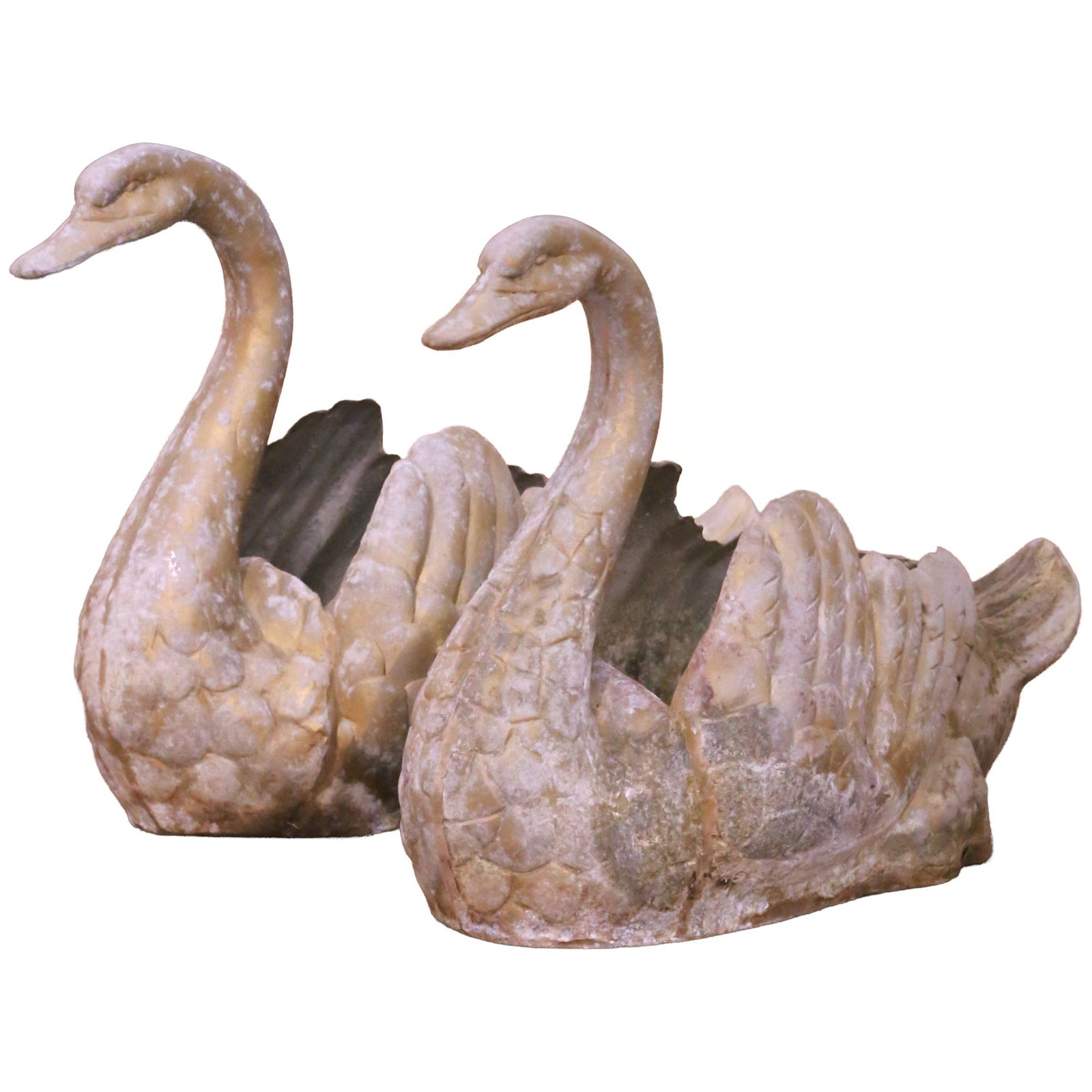 Set of 2 French Cast Metal Swan Jardinieres with Gilt Patina (1 of 10)