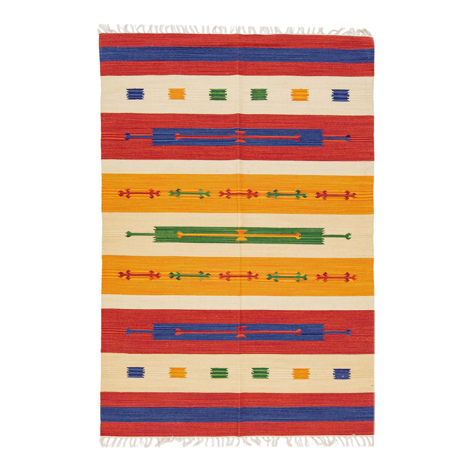Modern Kilim Handmade Wool Rug Multicolor Geometric Design 4'7 x 6'10: Modern Kilim Handmade Wool Rug Multicolor Geometric Design 4'7 x 6'10 Enhance your living space with this stunning Modern Kilim handmade wool rug, featuring a vibrant multicolor geometric design. The 