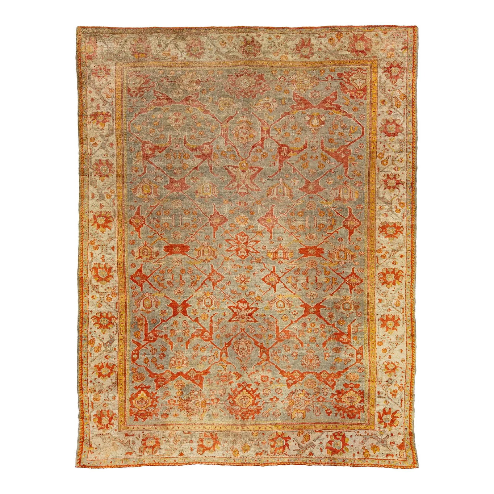 Turkish Oushak Antique Wool Rug 10'2 x 13'2 Floral Pattern Rust Gray (1 of 9)