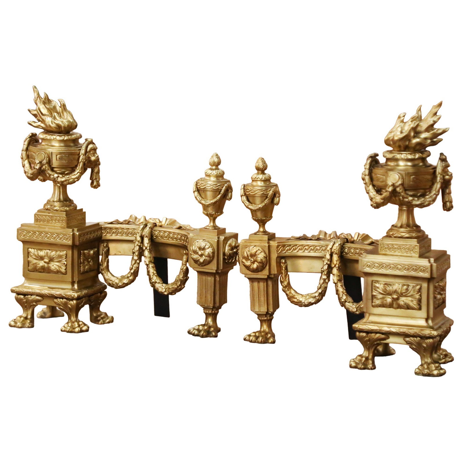 Set of 2 French Louis XVI gilt bronze fireplace chenets circa 1880 (1 of 10)