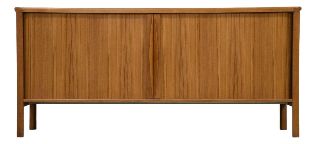 Mid Century Danish Teak Credenza With Sliding Tambour Doors 66 Inch (1 of 9)