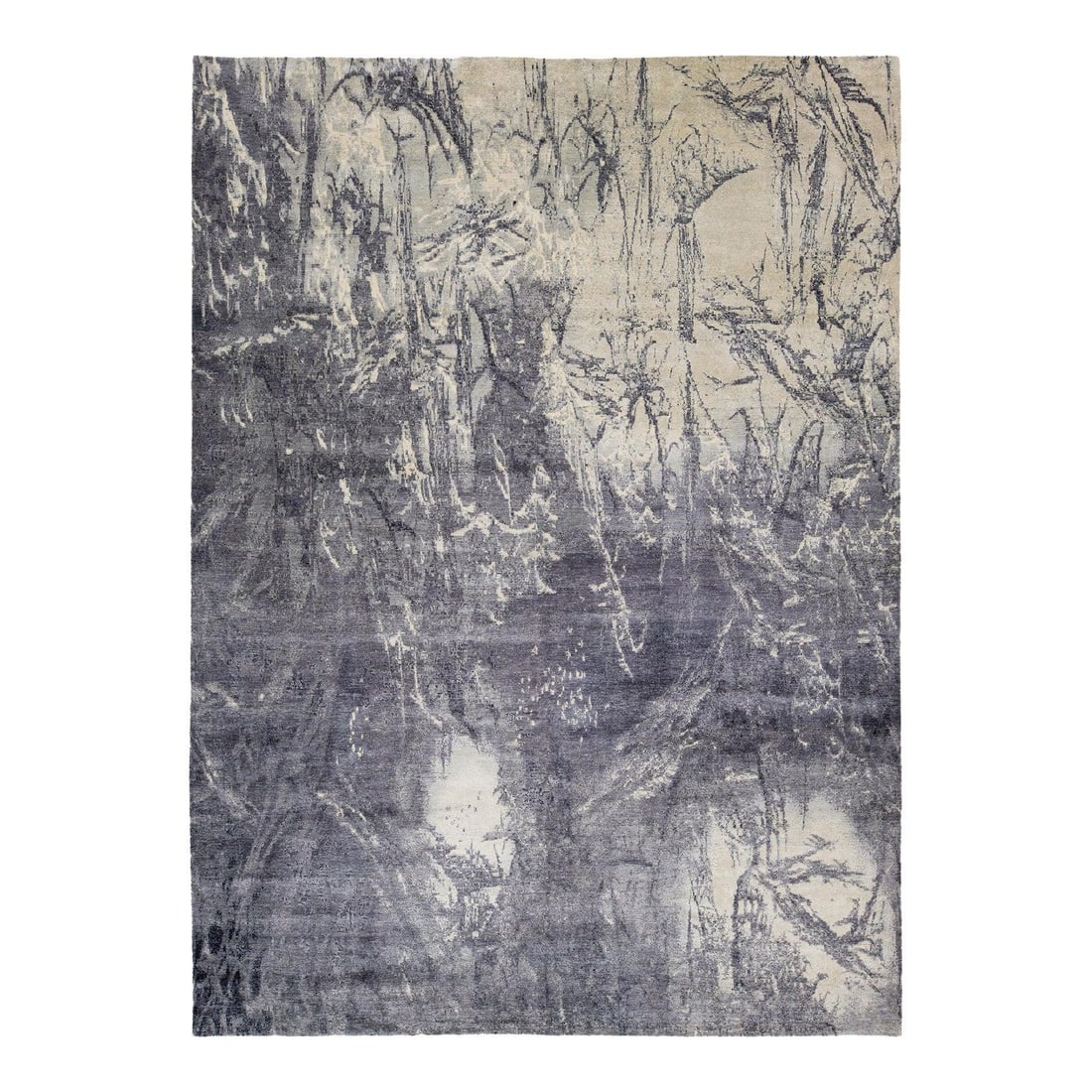 Handmade Silk Rug 10'1 x 13'11 Gray Abstract Design: Handmade Silk Rug 10'1 x 13'11 Gray Abstract Design Transform your space with this stunning contemporary handmade silk rug, featuring an eye-catching abstract design. The luxurious silk material is pr