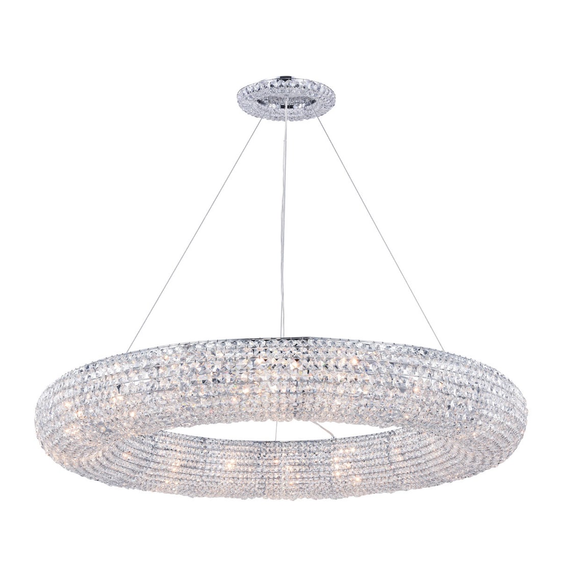 PARIS 18-Light Chrome Crystal Chandelier 41 Inch: PARIS 18-Light Chrome Crystal Chandelier 41 Inch This large crystal chandelier features a modern design with a chrome finish and Royal Cut clear crystals, making it an elegant centerpiece for foyers, 