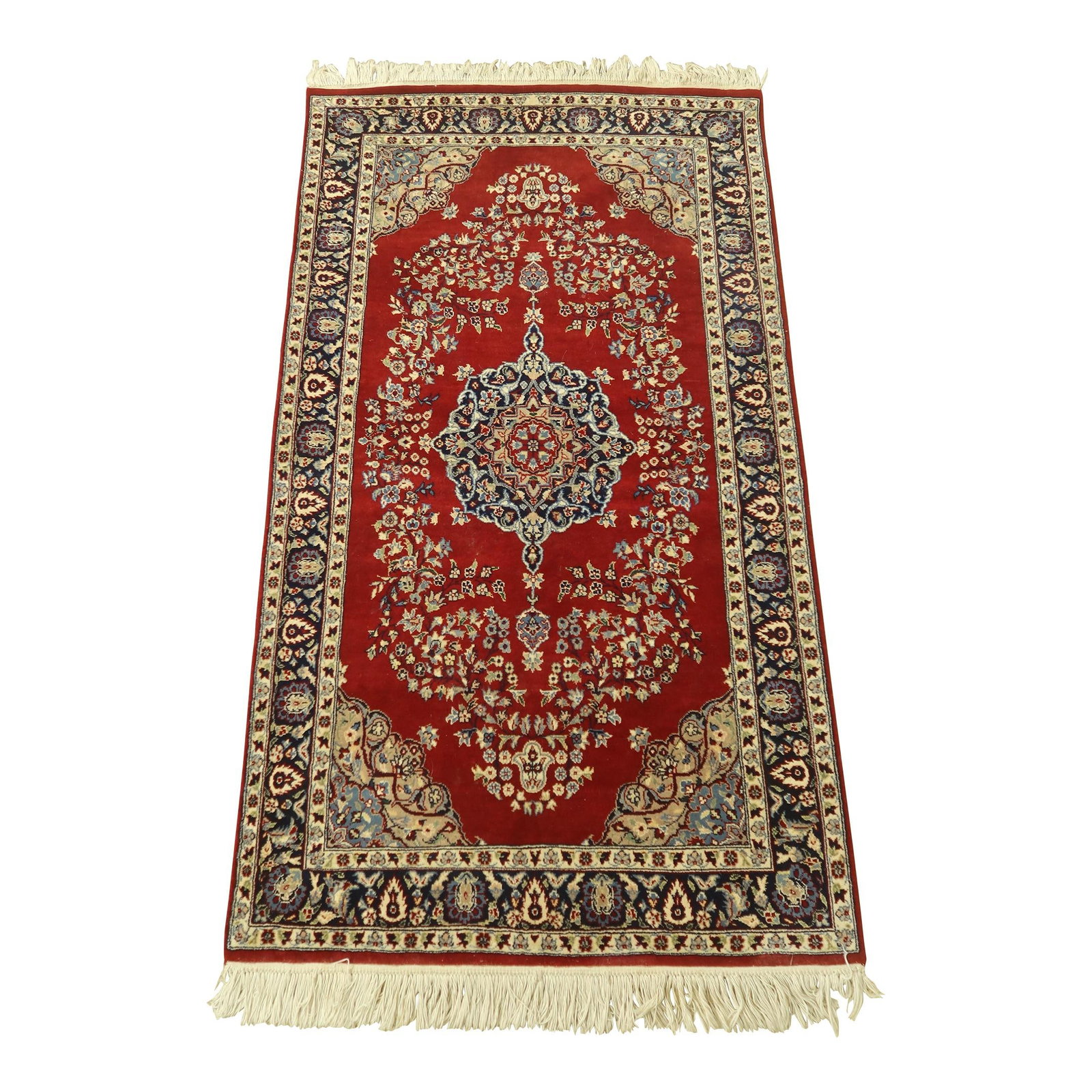 30 Year Old Hand-Woven 3x5 Red Wool Area Rug: 30 Year Old Hand-Woven 3x5 Red Wool Area Rug Discover this quality wool area throw rug, approximately 30 years old, featuring a stunning red color and vibrant hues. This hand-woven rug boasts a grade 