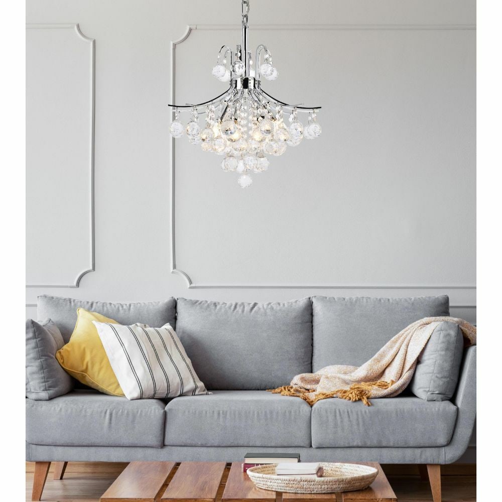 Toureg 6 Light Chrome Crystal Pendant Fixture: Toureg 6 Light Chrome Crystal Pendant Fixture This modern pendant chandelier features a polished chrome finish with high-quality royal cut crystal and glass accents, creating a sophisticated centerpie