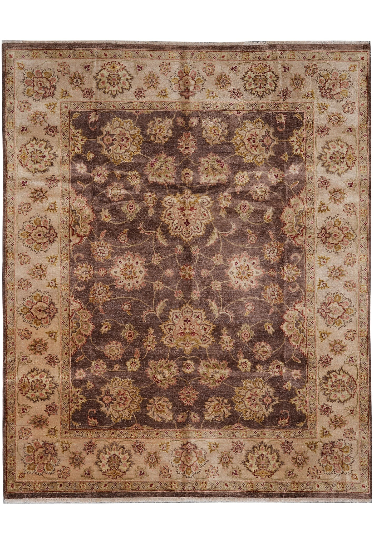 8 x 9.7 Brown Hand Knotted Wool Jaipur Rug: 8 x 9.7 Brown Hand Knotted Wool Jaipur Rug Free continental US Shipping Handmade Jaipur rug in a rich brown color, hand-knotted from 100% premium wool. It features a quality Jaipur design and a comfor