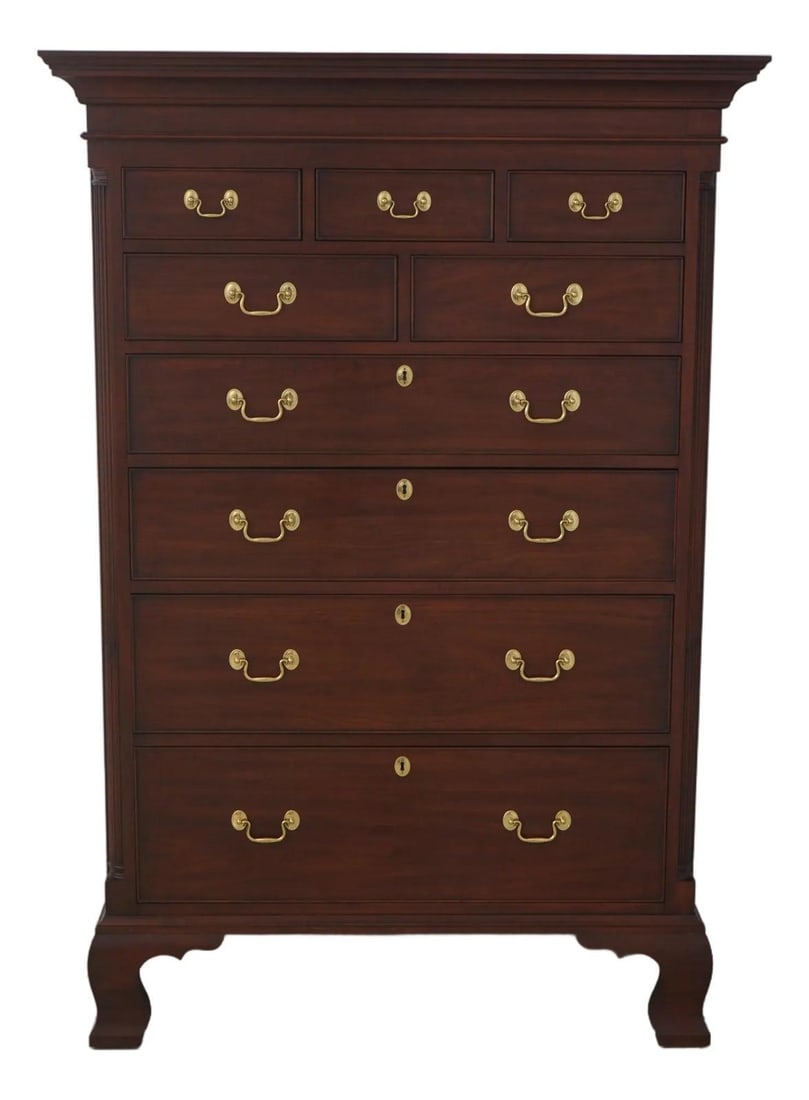 Chippendale Style Cherry Tall Chest with Nine Drawers and Brass Hardware (1 of 10)