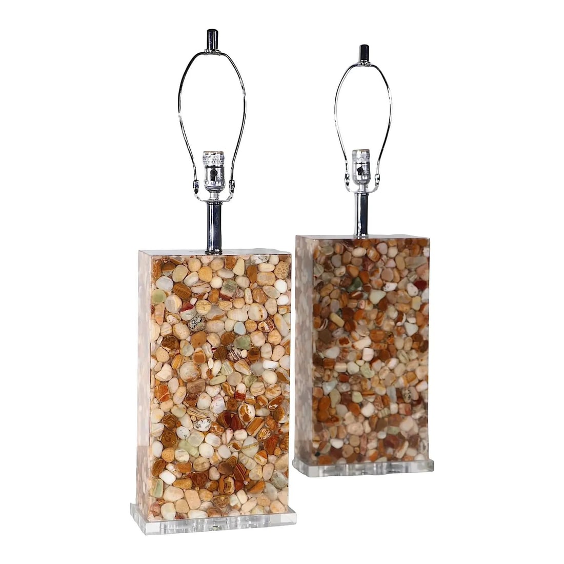 Pair of Lamp Works 305 Lucite Encased River Rocks Table Lamps (1 of 10)
