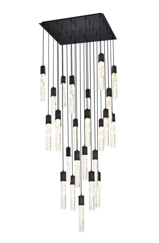 Aurora Black Crystal Glass Chandelier 25-Light 36 Inch Wide: Aurora Black Crystal Glass Chandelier 25-Light 36 Inch Wide This large, modern crystal chandelier pendant features a striking black finish and is designed for spacious interiors such as dining rooms, 