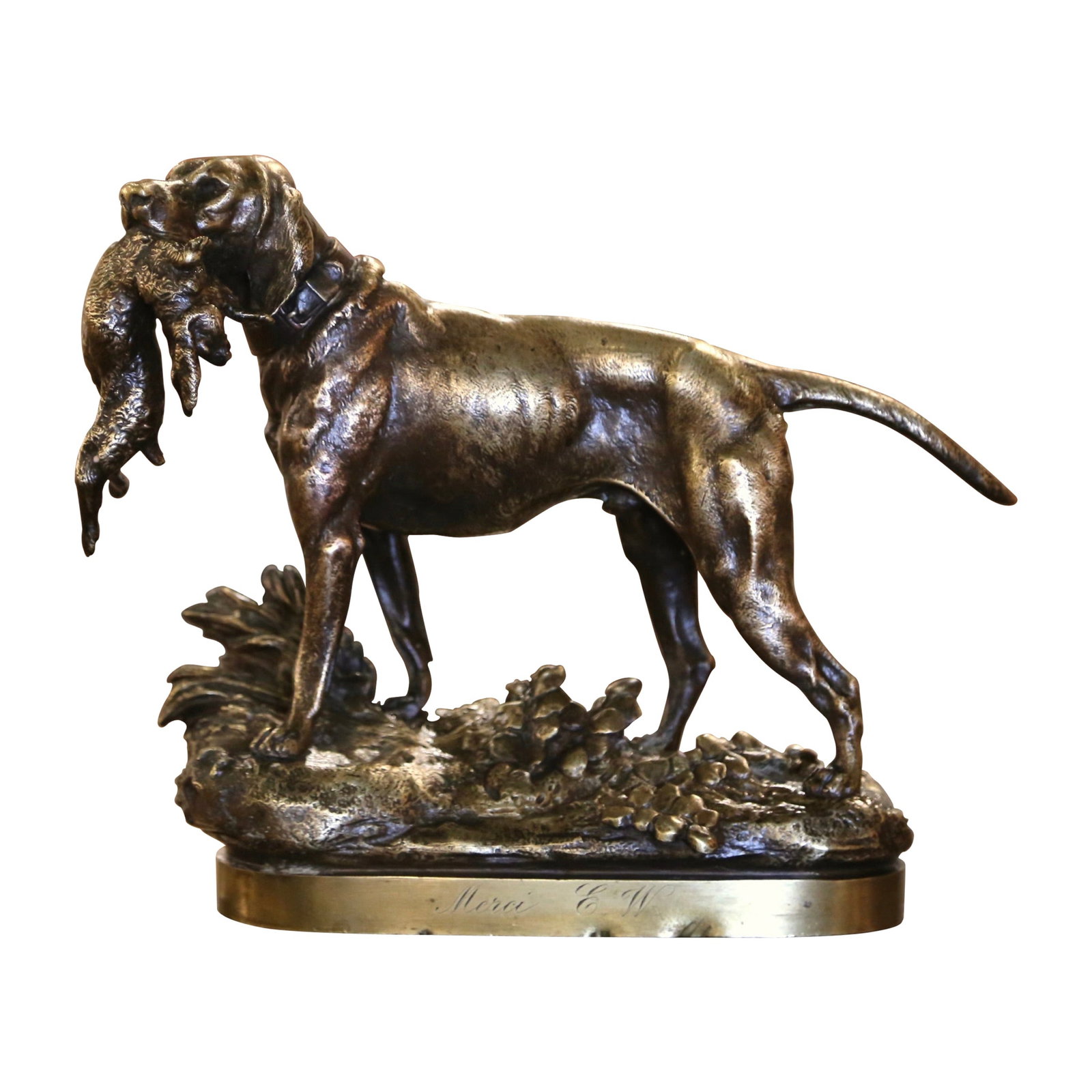 19th Century French Gilt Bronze Dog Sculpture by Prosper Lecourtier: 19th Century French Gilt Bronze Dog Sculpture by Prosper Lecourtier This exquisite 19th Century French sculpture by Prosper Lecourtier captures the essence of a pointer dog in a detailed and realistic